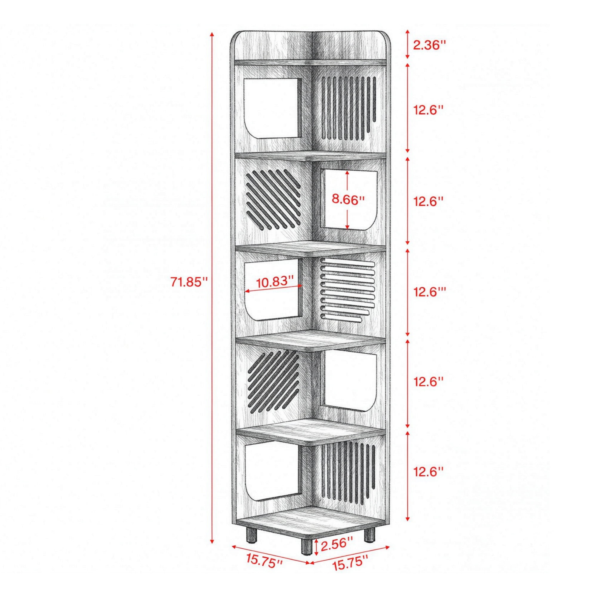 6 Tier Tall Corner Shelf for Small Spaces, Narrow Display Bookcase