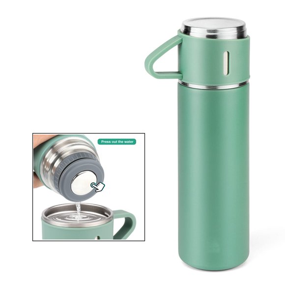 Bouteille Isotherme en Acier Inoxydable à Vide avec Tasse pour Café, Boisson Chaude et Boisson Froide, Gourde d'Eau.
