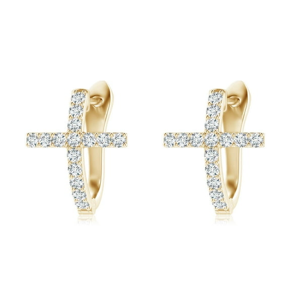 ANGARA Lab Grown Diamond Cross Hoop Earrings for Women in 14K Yellow Gold (Size-1.55mm| Color-F-G| Clarity-VS) | April Birthstone, Anniversary, Jewelry Gift for Women | Lab-Grown Diamond Earrings