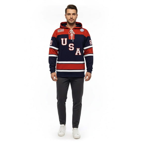 Herb Brooks Miracle on Ice 1980 Vintage Navy Lace Hoodie