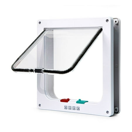 Smart 1 pcs 4 Sizes 4 Ways In and Out With Security Lock for Small Dogs,Cats Cat Door Dog Gates Flap Door Pet Supplies WHITE XL