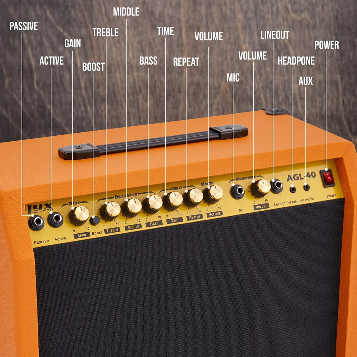 LyxPro 40W Electric Guitar Amplifier with Built-in Speaker - Mahogany
