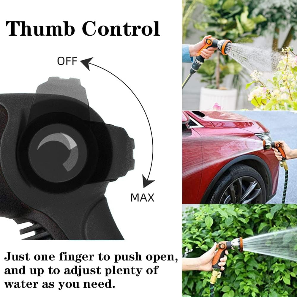 2-Pack Heavy Duty Metal Garden Hose Nozzle with Thumb Control, 10 Spray Patterns for Watering Plants, Car Washing, Pet Showering and Cleaning
