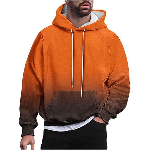 TFEOQRY Men's Hooded Sweatshirts Gradient Design Printed Pullover Long Sleeve Hooded Tops Sweatshirt Orange