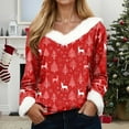thumbnail image 2 of larppty Women's Faux Fur Trim V-Neck Sweater | Festive Christmas Graphic Long Sleeve Holiday Top (Red, L), 2 of 5
