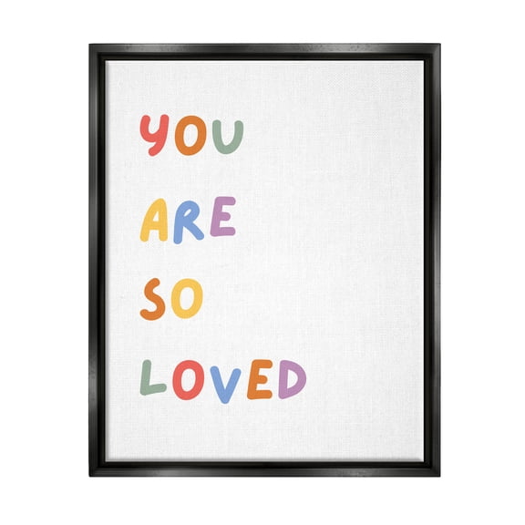 Stupell Industries So Loved Minimal Phrase Inspirational Painting Black Floater Framed Canvas Art Print Wall Art, 17 x 21