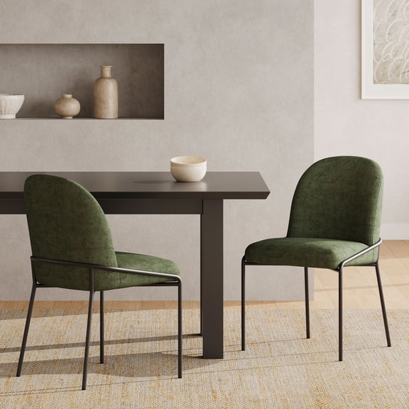 Euroco Upholstered Dining Chairs Set of 2, Mid Century Modern Kitchen Chairs with Cushion Seat and Iron Frame, Side Chairs for Home Office, Living Room, Dining Room,Green