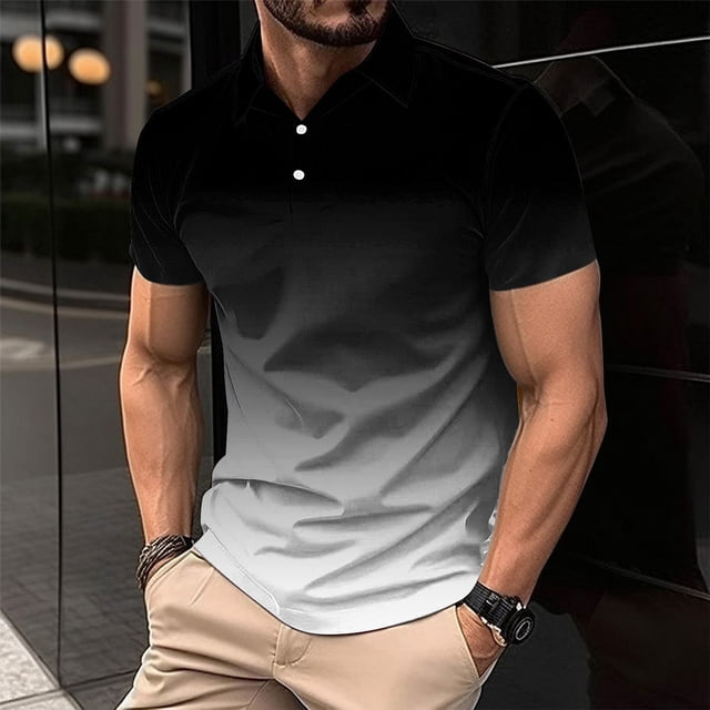EOYWHK Button Up Shirts Men Business Casual Golf Shirts Gradient Color Muscle Shirts Short Sleeve Collar Work Blouse