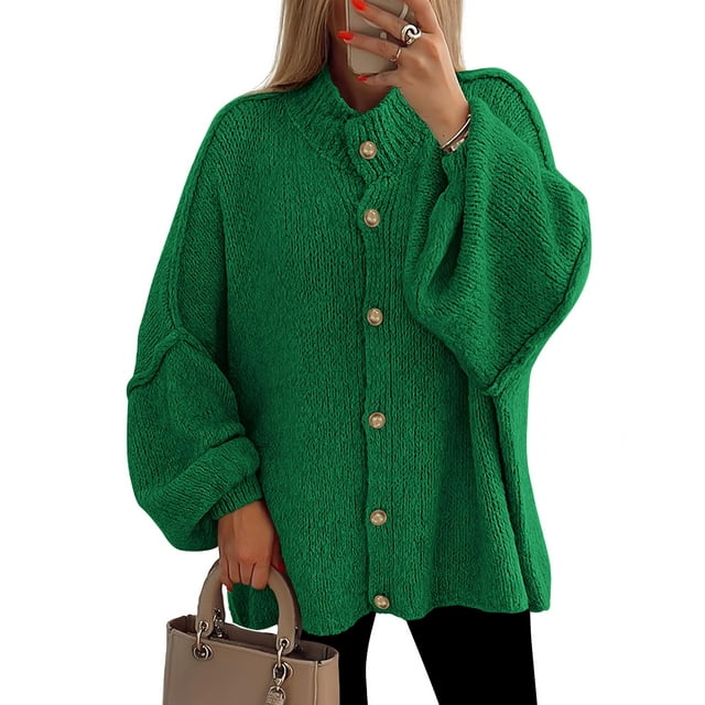 Suéter PRETTYGARDEN con Botones y Mangas Farol Verde M