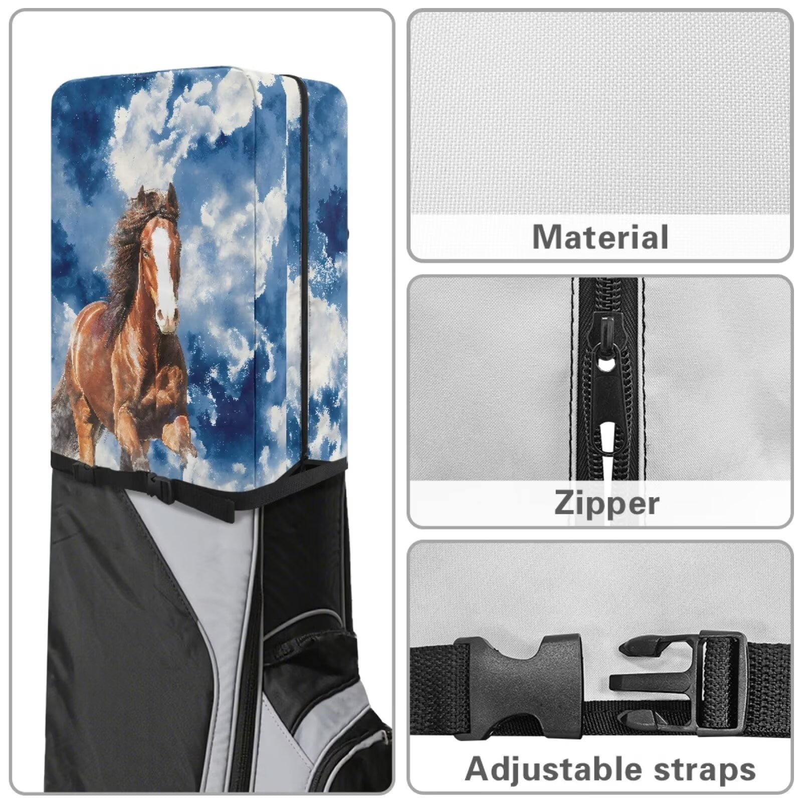 Chririnla Blue Tie-Dye Horse Golf Bag Rain Cover Decorative Protector for Stand Carry Cart Tour Bags with Snap Button Easy Access