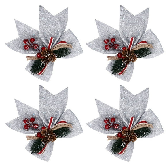 BEADCEST 4 Pcs Décorations de Nœud Rouge Extérieur Arbre Argenté avec Corde de Chanvre pour Célébration de Noël