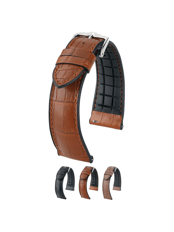 Ian Alligator Leather Watch Strap - Golden Brown - L - 22mm - Silver Buckle