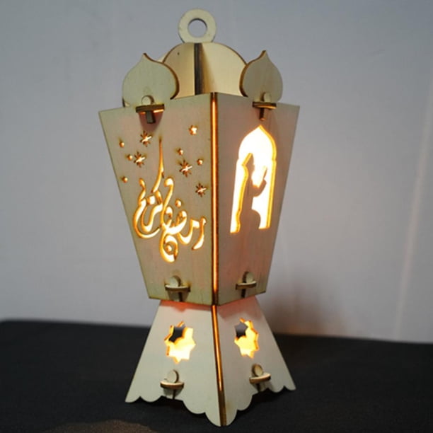 Lámpara Led De Ramadán, Farol De Madera De Mubarak, Luz Nocturna Colgante Ahuecada Para Fiestas Navideñas Advancent HA035170-00