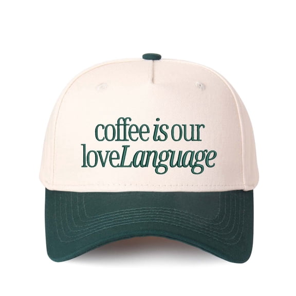 Coffee is Our LoveLanguage Letter Embroidered Color Block Trucker Hat Unisex Adjustable Cotton Breathable Fashion Cap for Travel Daily Wear