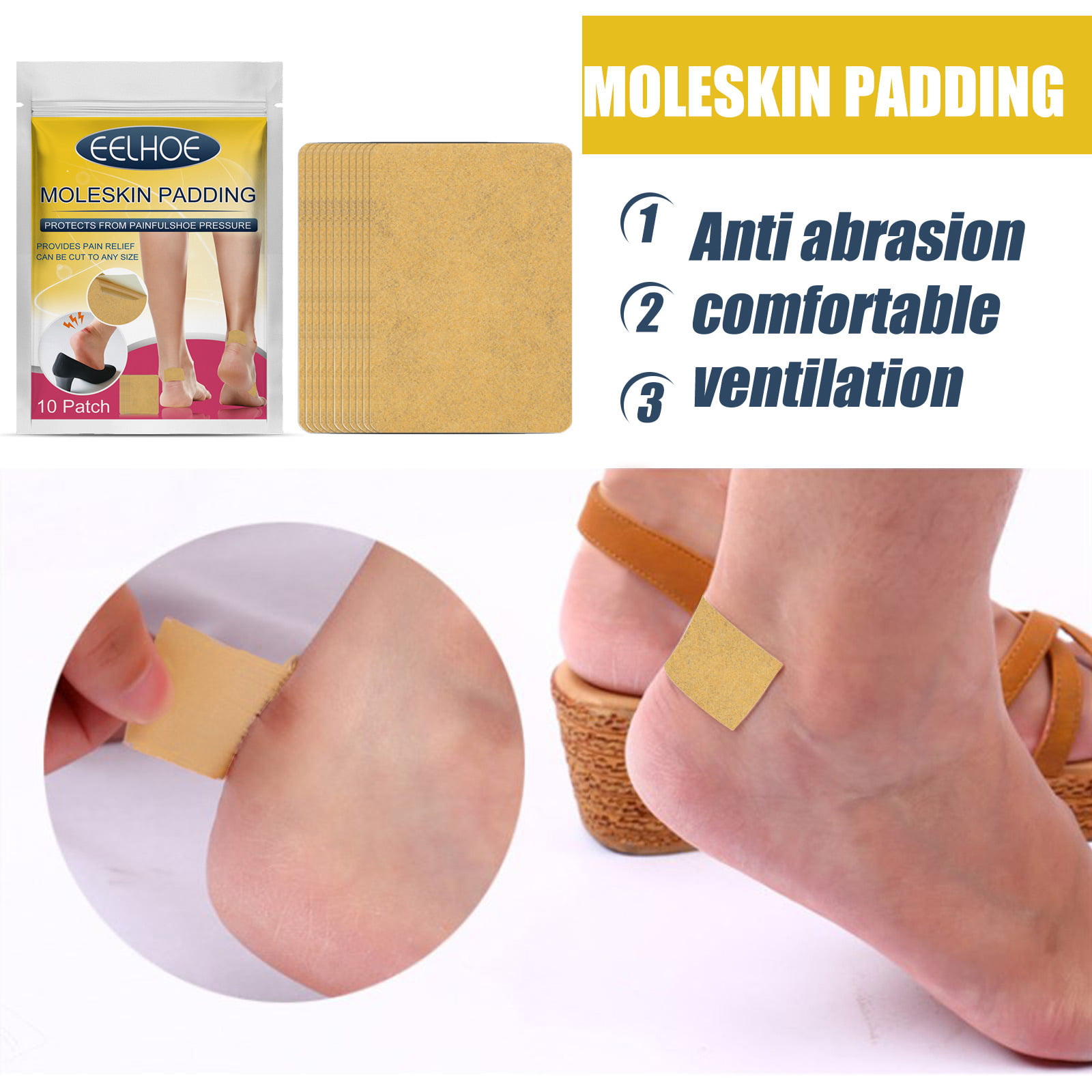 Amazon.com: Moleskin Tape Flannel Adhesive Pads Stickers Blister Prevention  Pads Anti-wear Heel Pads for Feet Fabric Padding, 11 Shapes (110 Pieces) :  Health & Household