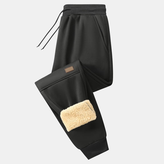 Mens Thermal Fleece Sweatpants Winter Sherpa Lined Joggers, Casual Running Pants with Zipper Pockets