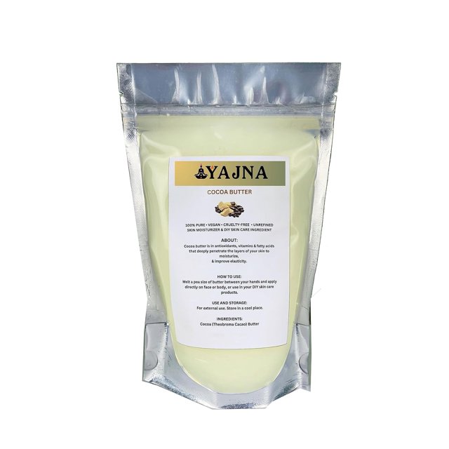 Manteca de cacao cruda orgánica Yajna pura natural y sin refinar | Hidratante para la piel para rostro, cuerpo y cabello | 4 OZ/115 GM Marfil/Blanco Grado A | Cremas DIY Bálsamos Lociones Jabones| S