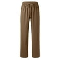 thumbnail image 2 of Caqnni Men's Drawstring Linen Pants Casual Summer Beach Loose Trousers (Z00-Brown,L), 2 of 7