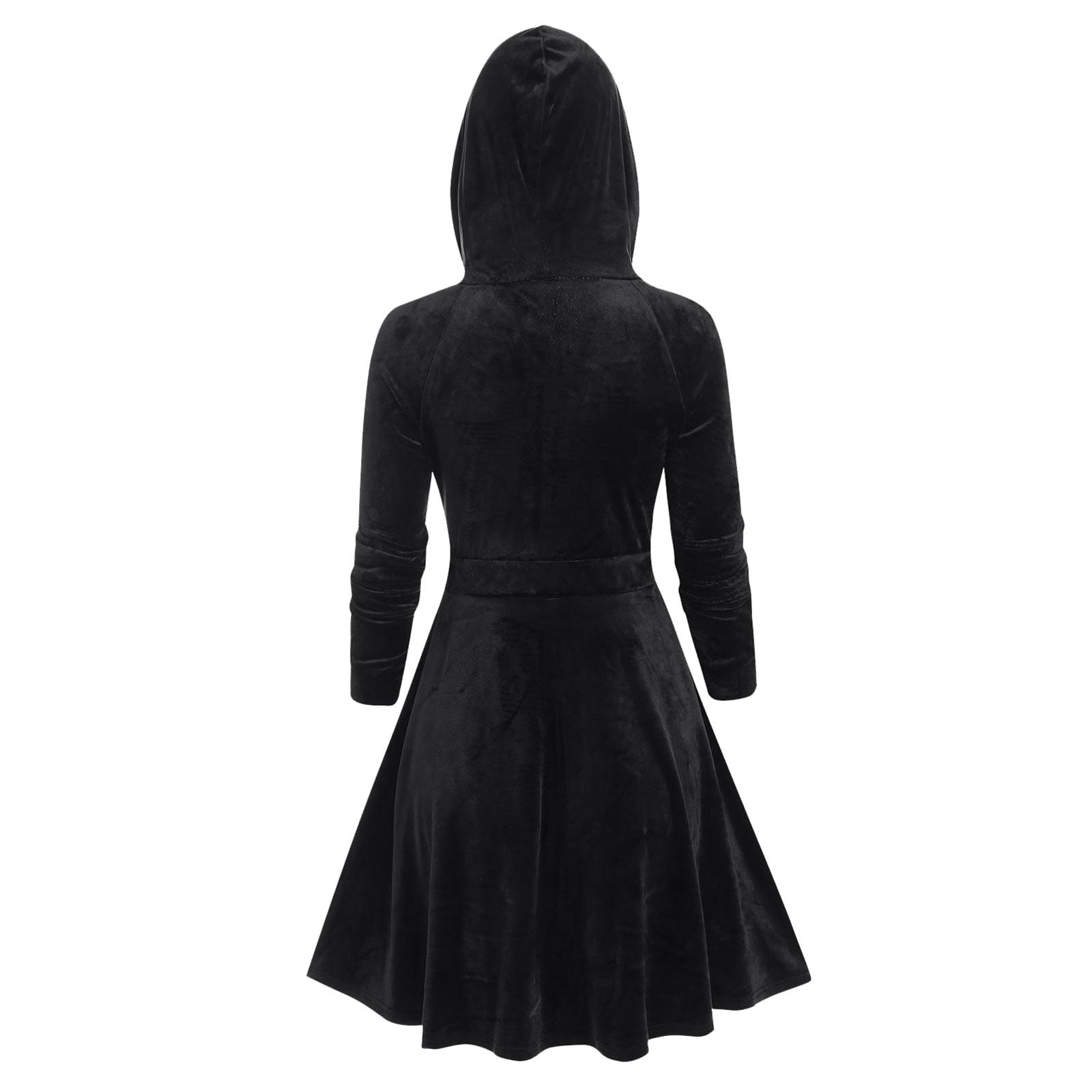 QATAINLAV Womens Gothic Hoodies Dress Fall Winter Long Sleeve Velvet Sweatshirts Cute Cat Ear Hooded Zip up Dresses with Pockets, Black, M