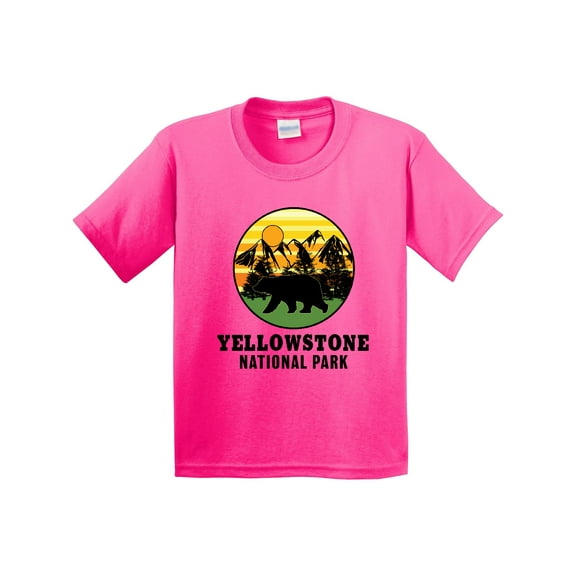 Inktastic Yellowstone National Park with Bear Mountains and Trees Cricle Youth T-Shirt