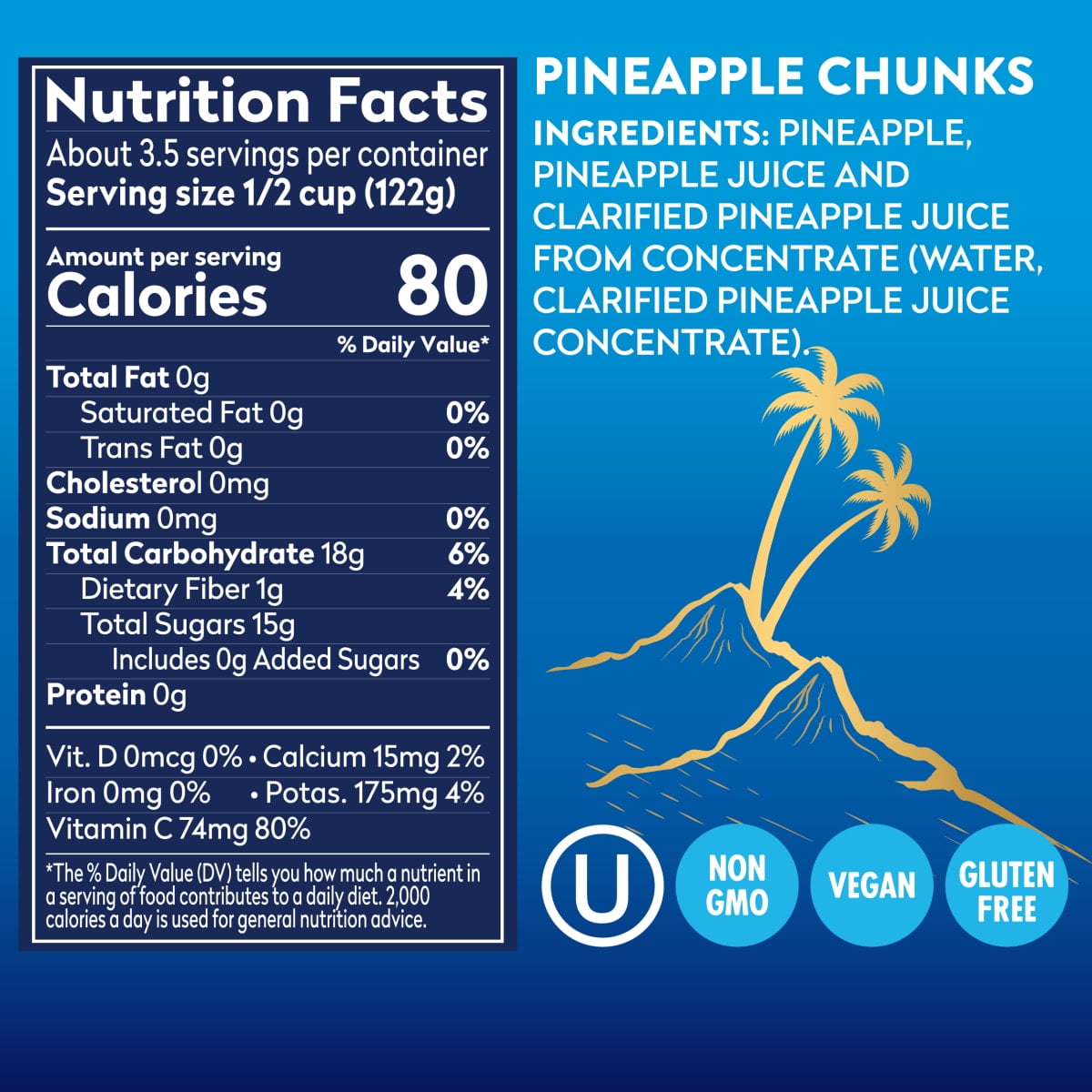 (12 pack) Dole Tropical Gold Pineapple Chunks in 100% Pineapple Juice, 15 oz Can