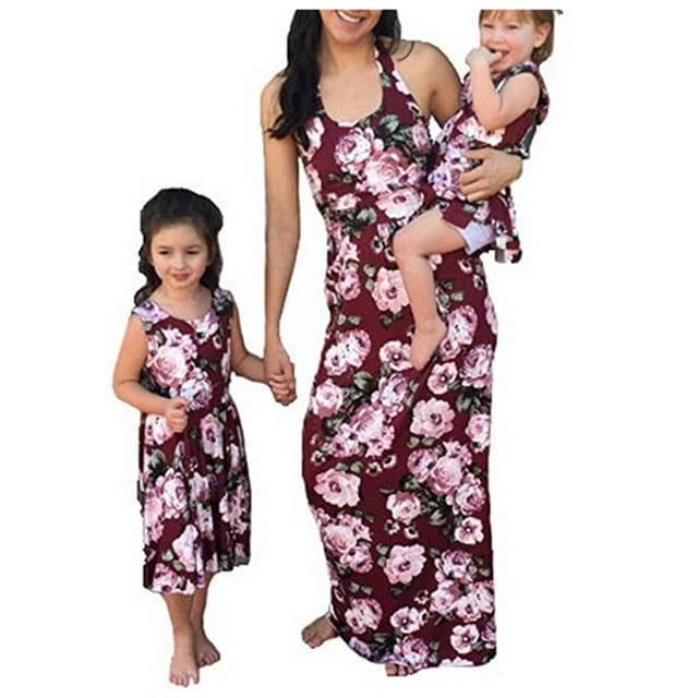 Robe Assortie Mère Fille Famille Maman et Moi Robes Maxi à Fleurs