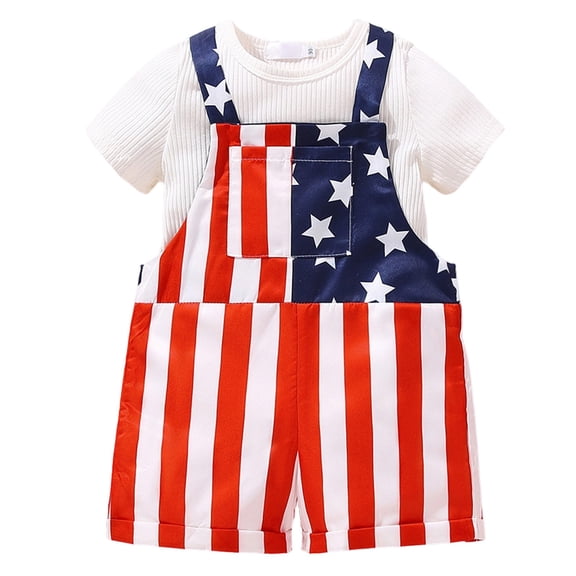 Kiijoy Toddler Boys Independence Day Outfits Short Sleeve T-Shirt Romper Set, Sizes 2-5T