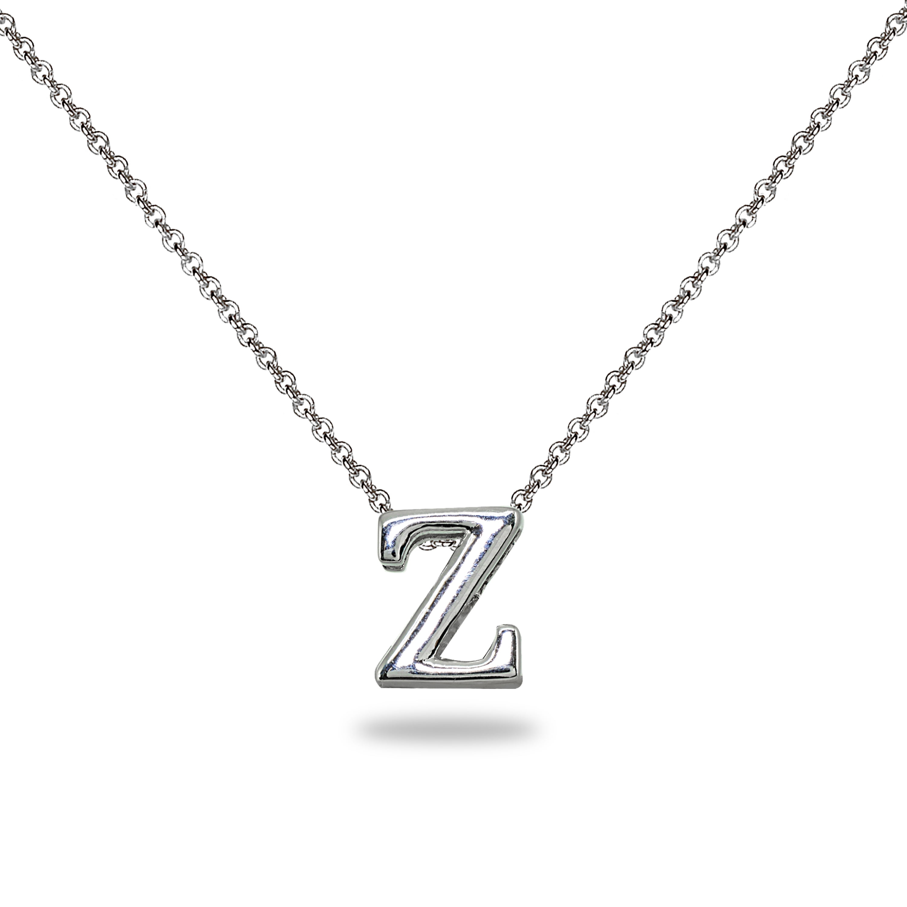 Sterling Silver A-Z Initial Alphabet Letter CZ Pendant w/ 18" Italian Box Chain