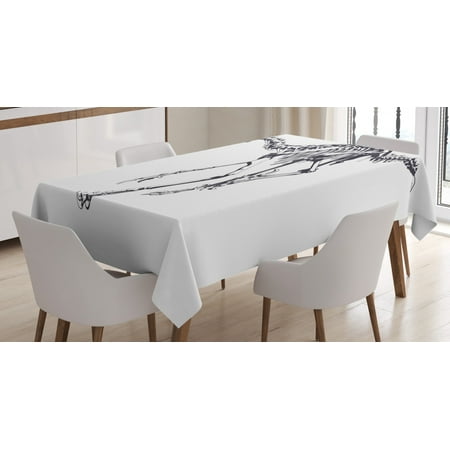 

Dinosaur Tablecloth Skeleton Prehistoric Wild Animal Raptor Predator Bones Extinct Species Archeology Rectangular Table Cover for Dining Room Kitchen 60 X 84 Inches Black White by Ambesonne