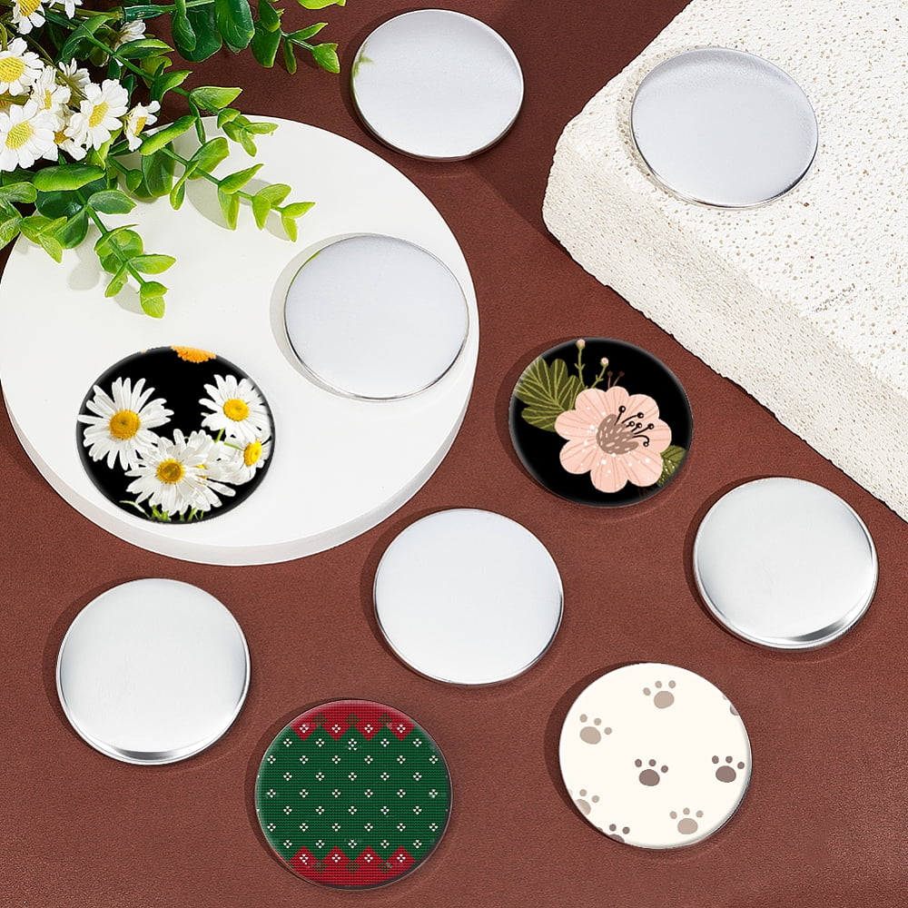 100 Sets Button Maker Supplies 2.28 Inch/ 58mm Pin Back Button Parts Includes Metal Cover Plastic Pin Backs Plastic Clear Film