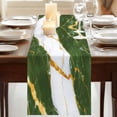 thumbnail image 3 of Green Marble 36 Inch Table Runner, Luxury Gold White Abstract Cracks Artwork Farmhouse Dresser Scarf Cotton & Linen Tablerunner for Dining/Kitchen Island/Holiday Party Décor Small 13" x 36", 3 of 9