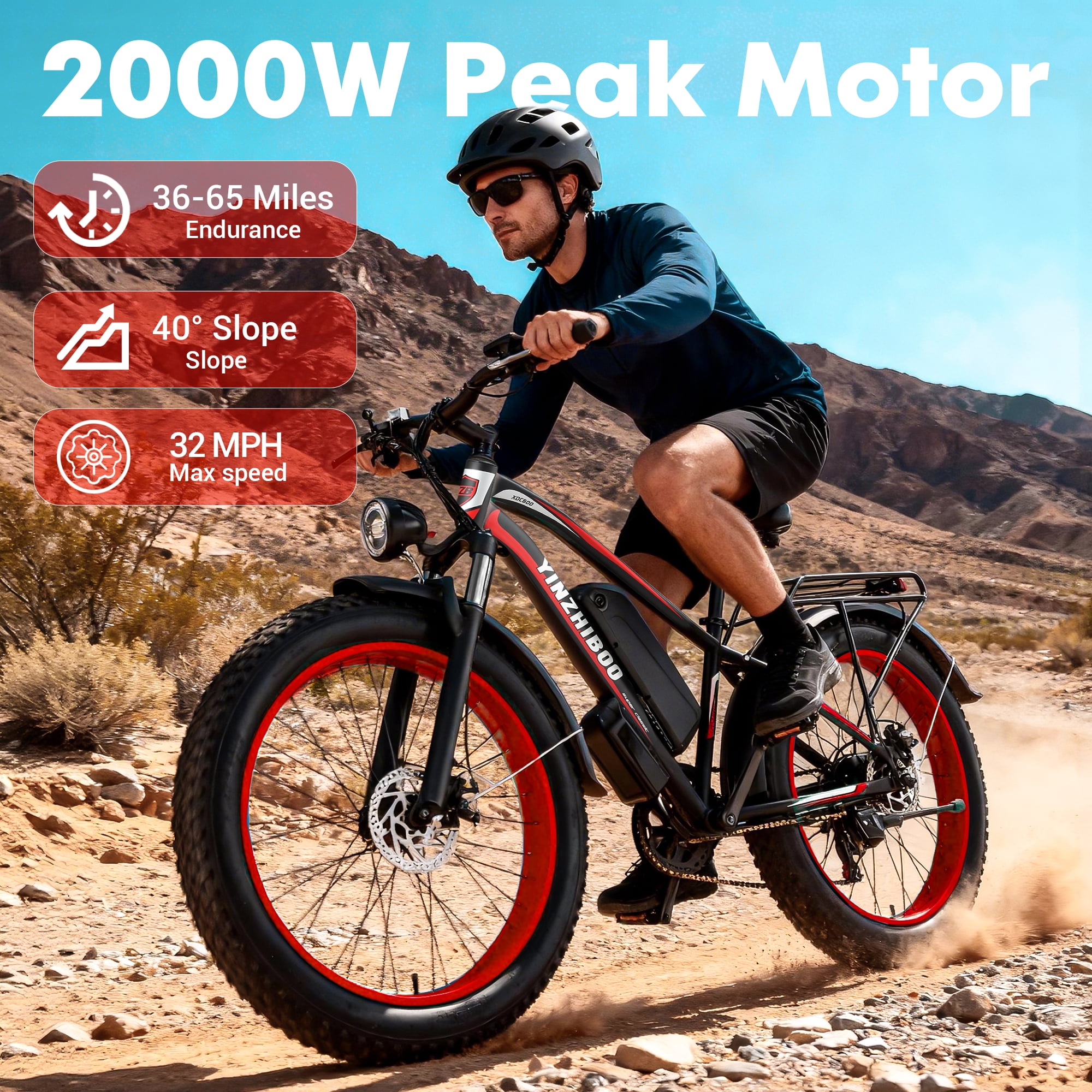 Electric Bike for Adults ,2000W Peak Motor, Off-Road E-Mountain Bike,32 MPH Max Speed 26"x4.0" Fat Tire E Bike,48V 17.5Ah Battery,UL2849