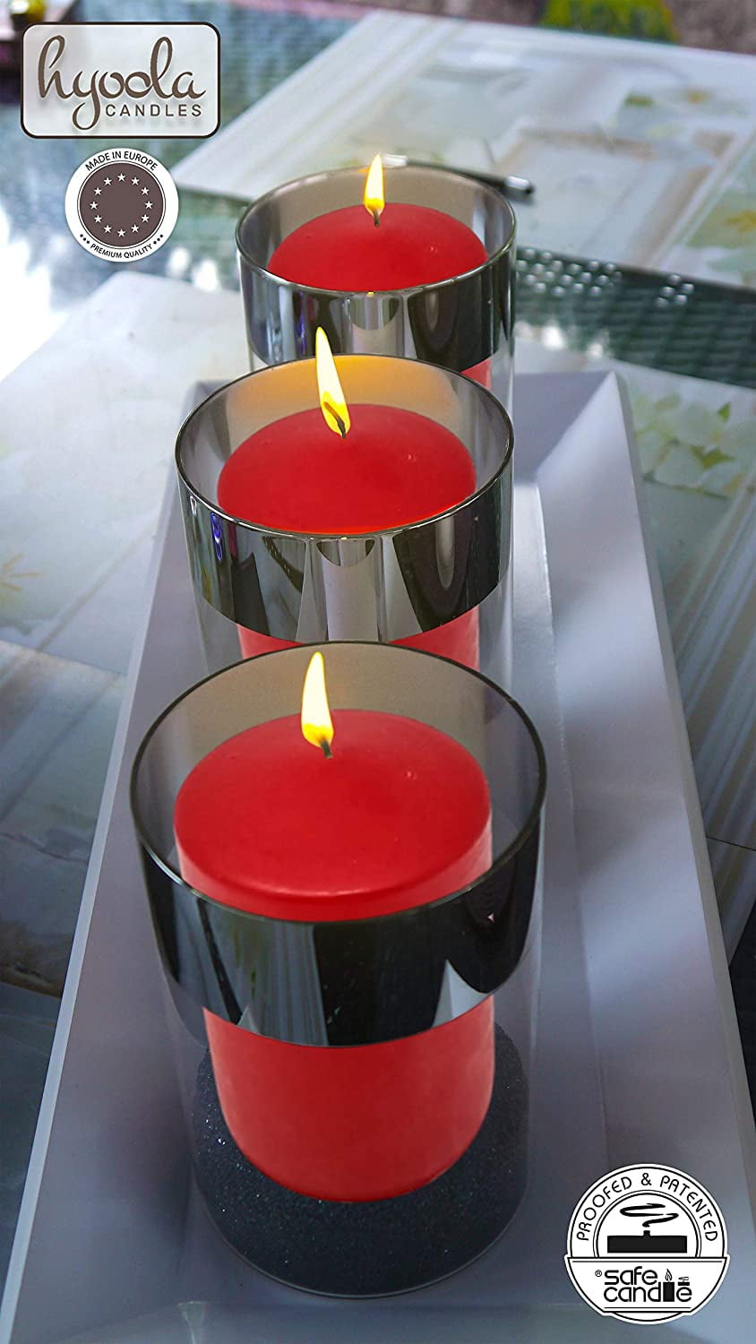 Hyoola 3 x 6 Red Unscented European Made Pillar Candles, Dripless Paraffin Wax with Smokeless Cotton Wicks, 12-Pack