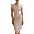 thumbnail image 2 of NTACZA Womens Dresses Wedding Guest Dresses Formal Cowl Neck Bodycon Midi Ruched Waist Beige L, 2 of 5