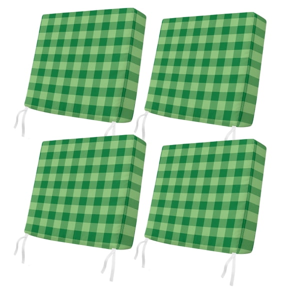 Outdoor Patio Cushion Covers 4 Pack Green White Check Plaid Patio Chair Cushion Covers with Ties and Zipper Farmhouse Style Waterproof Outdoor Seat Cushion Covers for Patio Furniture 24"x24"
