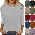 thumbnail image 6 of FAIWAD Sweaters for Women 3/4 Sleeve Crew Neck Button Pullover Loose Casual Lightweight Blouses, 6 of 6