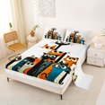 thumbnail image 2 of Manfei Whimsical Cat Bed Sheets, Cartoon Kitten Full Size Sheets, Orange Teal, 4 Pieces, 1 Flat Sheet, 1 Fitted Sheet and 2 Pillowcases, 2 of 6