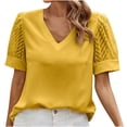 thumbnail image 1 of Top de manga corta de hilo de red de color liso con cuello en V para mujer primavera verano OAVQHLG3B Store lin121212, 1 of 5