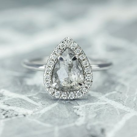 Salt and Pepper 2.25 Carat Pear Shape Grey Diamond Halo Engagement Ring in 10k White (Best Diamond Shape For Engagement Ring)