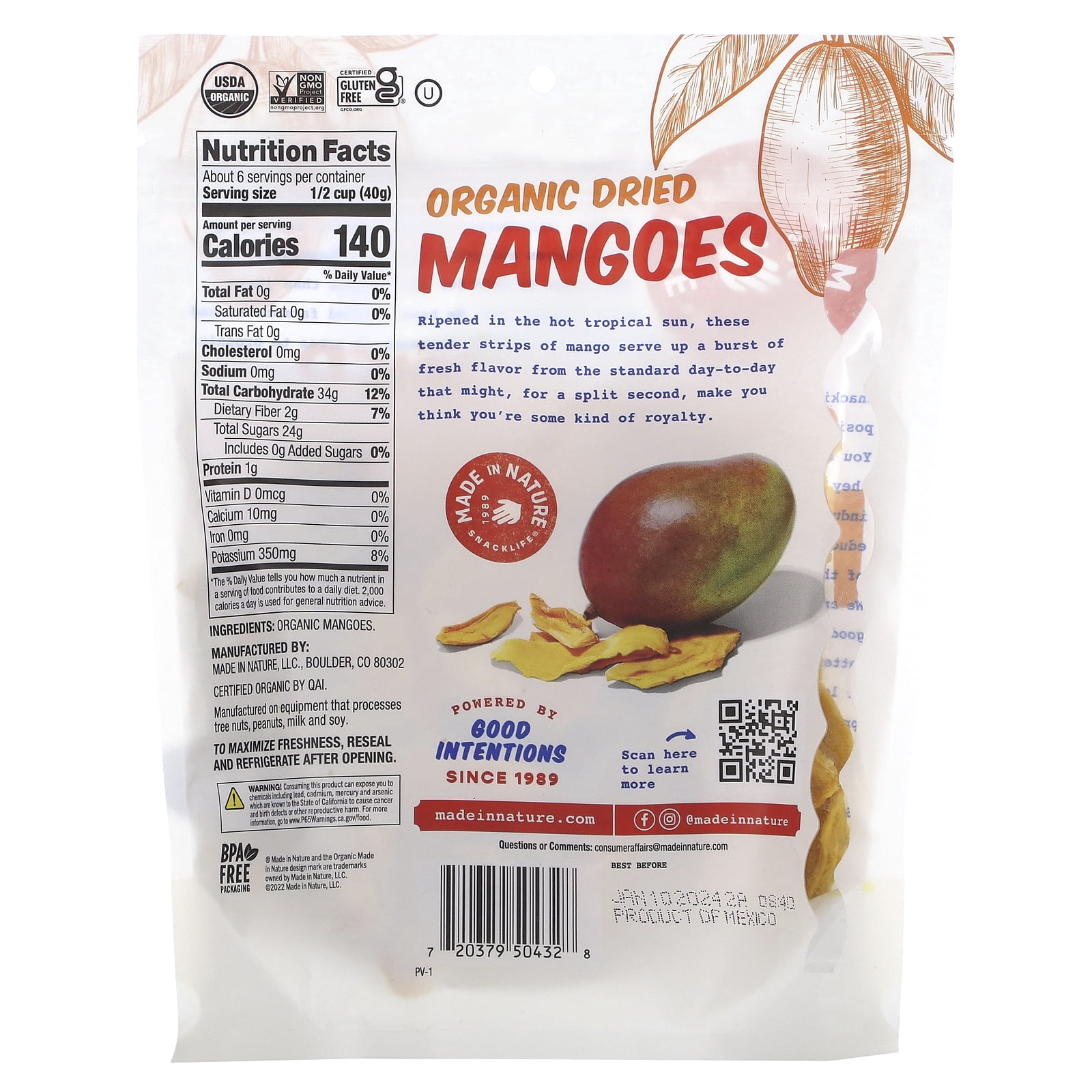 Made in Nature Organic Dried Mangoes, 8 oz (1 Pack)