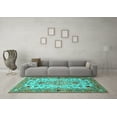thumbnail image 3 of Ahgly Company Machine Washable Indoor Square Medallion Turquoise Blue Traditional Area Rugs, 5' Square, 3 of 4