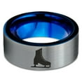 thumbnail image 2 of Tungsten Ice Figure Skating Hockey Skate Band Ring 8mm Men Women Comfort Fit Blue Flat Cut Brushed Gray Polished, 2 of 4