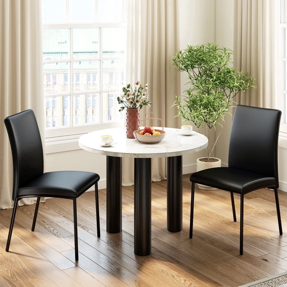 Manora Set of 2 Dining Side Chairs PU Leather Elegant Design Home Kitchen Furniture, Black