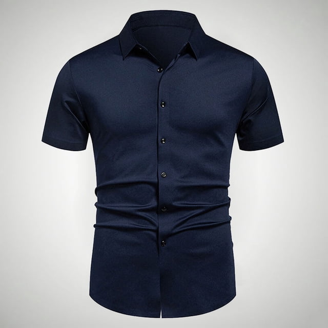 pstuiky Camisas casuales de manga corta para hombre, Camisa informal de negocios de color liso con solapa y botones de manga corta para hombre camisas casuales para hombre xl