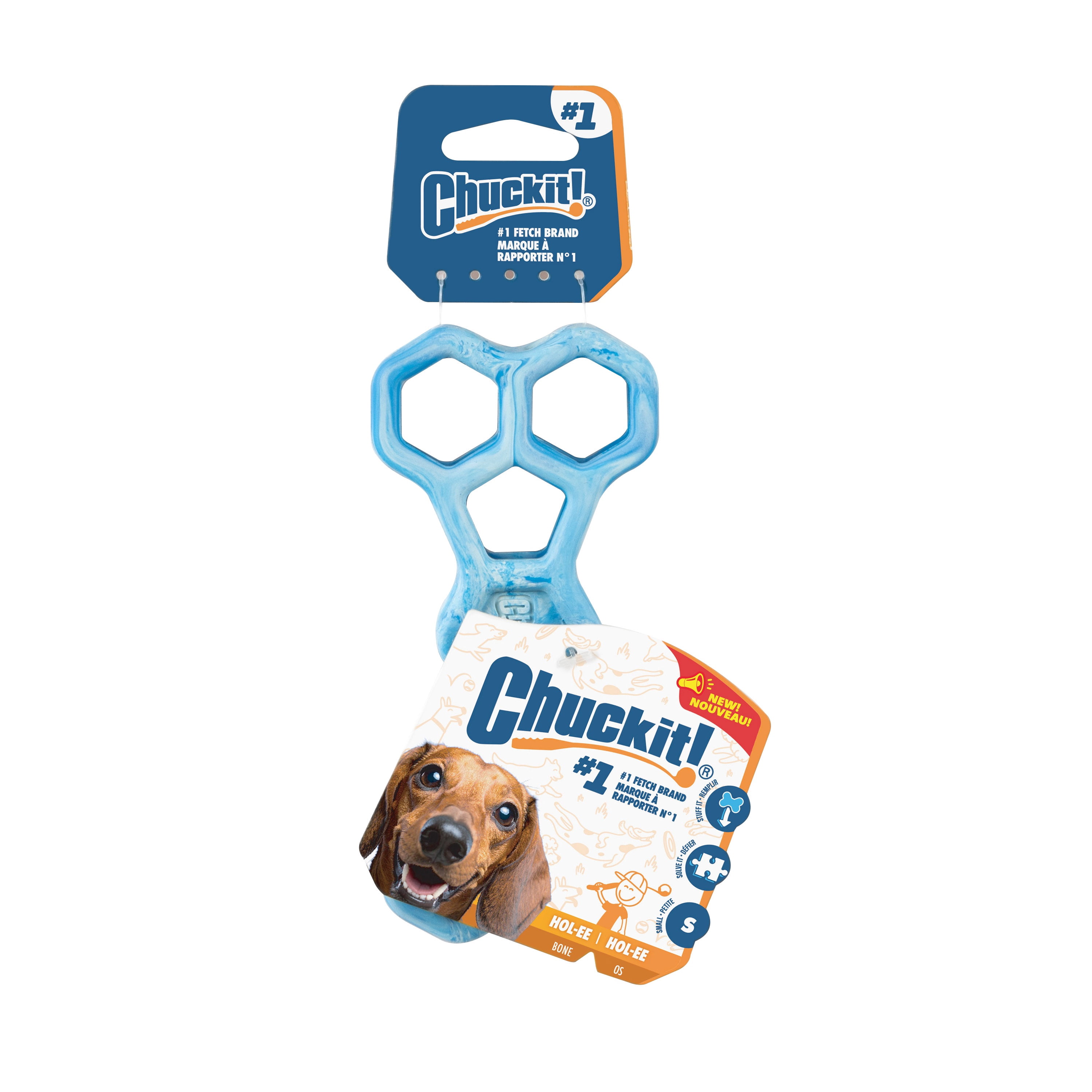 Chuckit! Holee Roller Dog Treat Puzzle Bone, Small, Blue – Treat & Chew Toy for Dogs Up to 20 lb, Pack of 1