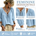 thumbnail image 4 of Women's Boho Peasant Blouse, Ruffle V-Neck Tie Front 3/4 Puff Sleeve Shirt, Loose Fit Solid Color Dressy Casual Summer Top for Work, Vacation, Beach, Travel and Everyday Wear, 4 of 6