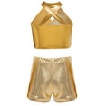 thumbnail image 2 of TTAO Girl's Street Dancing Outfits Sparkle Crop Top with Shorts Hip Hop Jazz Dance Clothes Cheerleading Uniform Gold 10, 2 of 7