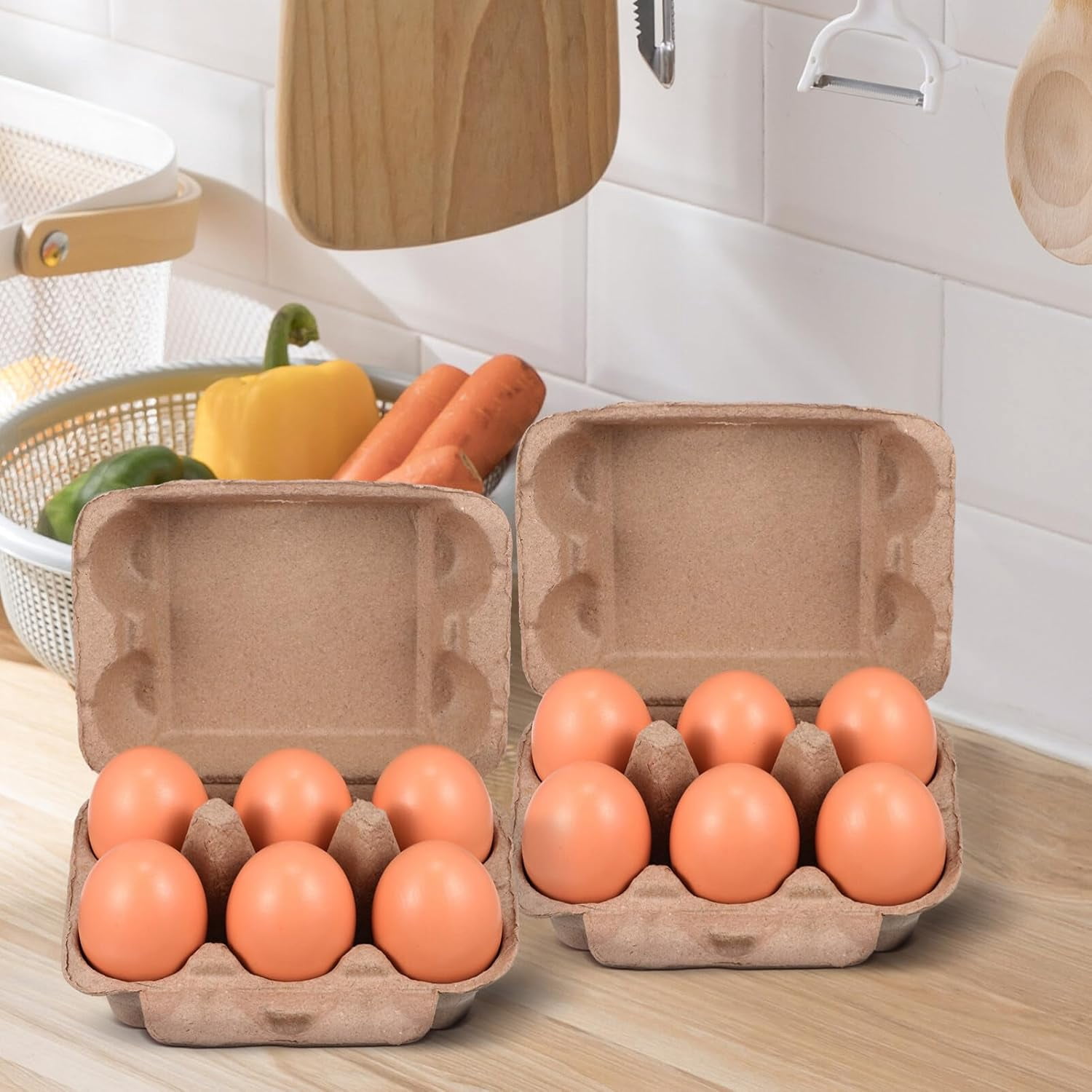 Waqn Egg Cartons Half Dozen Egg Storage Containers Holder, Blank Paper Egg Cartons Storage Tray Chicken Eggs Box, 25pcs A605