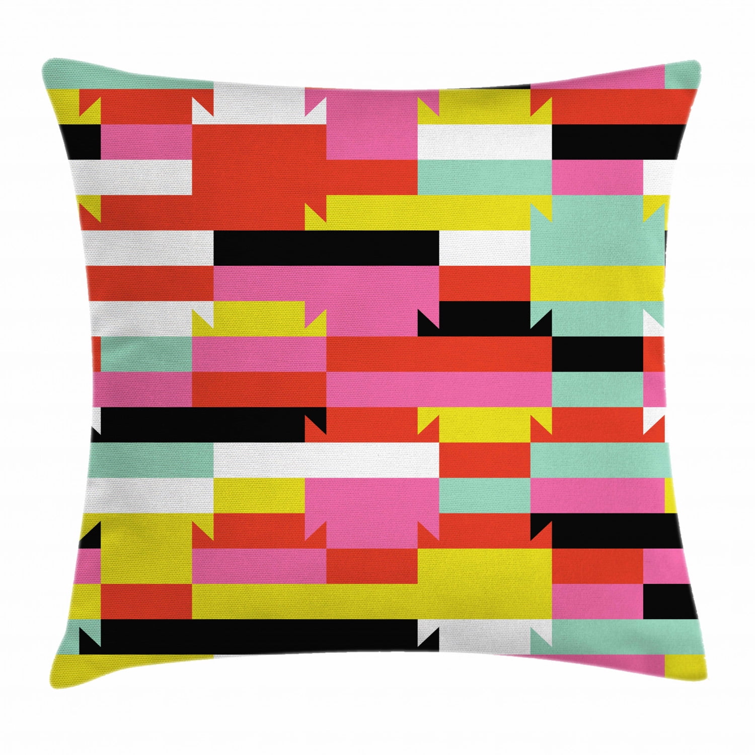 Colorful Throw Pillow Cushion Cover, Geometric Bold Blocks with Lines