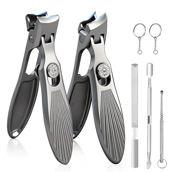 Amaopus 5 Pcs Nail Clippers Set, Heavy Duty Wide Jaw Toenail Clippers for Thick Nails, Anti-Splash Design, Sharp Ingrown Toenail Clippers, Nail Cutter Long Handle with Slanted Curved Blade